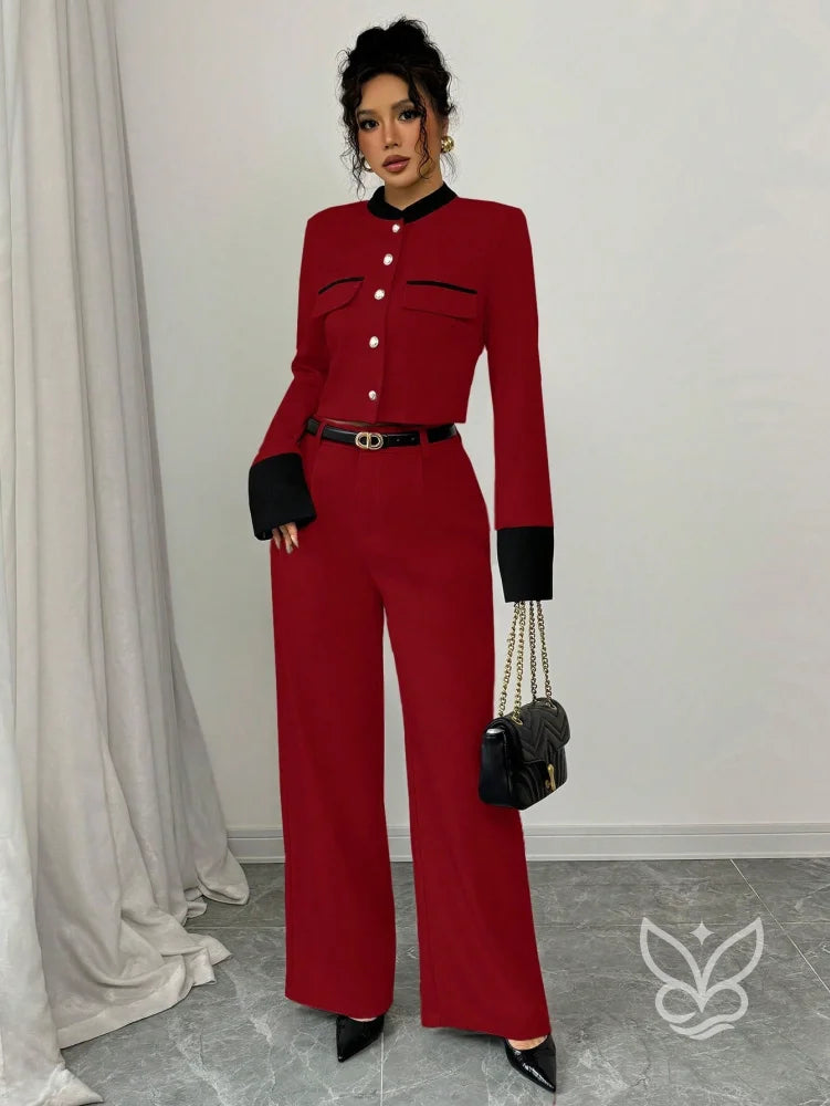 Conjunto Blazer Bicolor Com Calça Social Vermelho / PP Conjunto Blazer Bicolor Com Calça Social