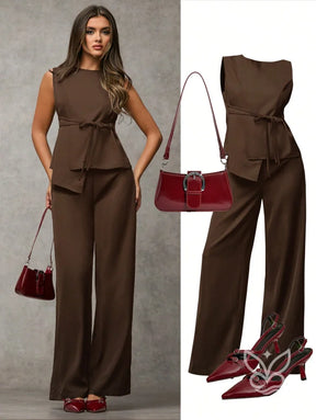 Conjunto Blazer Colete Assimétrico E Calça Social Café / PP Conjunto Blazer Colete Assimétrico E Calça Social