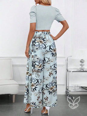 Conjunto Blusa Bufante Manga Longa E Calça Pantalona Estampada Conjunto Blusa Bufante Manga Longa E Calça Pantalona
