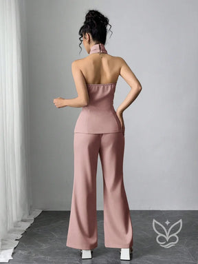 Conjunto Blusa Gola Alta Com Botões E Calça Pantalona Conjunto Blusa Gola Alta Com Botões E Calça Pantalona