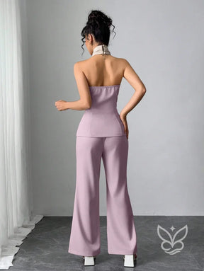 Conjunto Blusa Gola Alta Com Botões E Calça Pantalona Conjunto Blusa Gola Alta Com Botões E Calça Pantalona