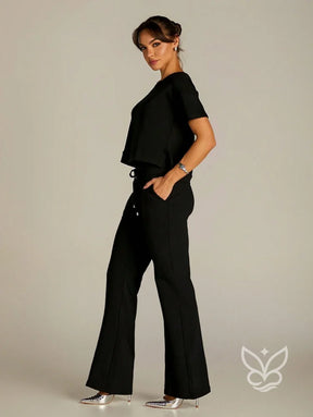 Conjunto Blusa Manga Curta Com Calça Flare Conjunto Blusa Manga Curta Com Calça Flare