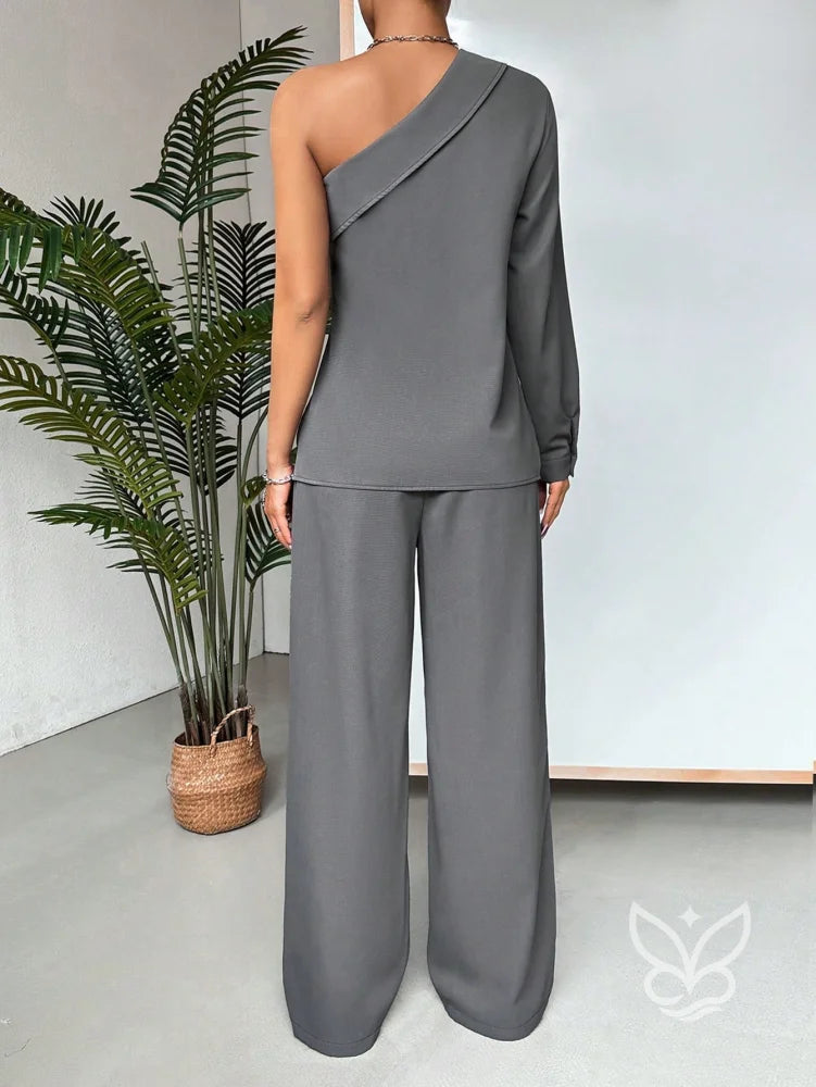 Conjunto Blusa Ombro Único E Calça Longa Conjunto Blusa Ombro Único E Calça Longa