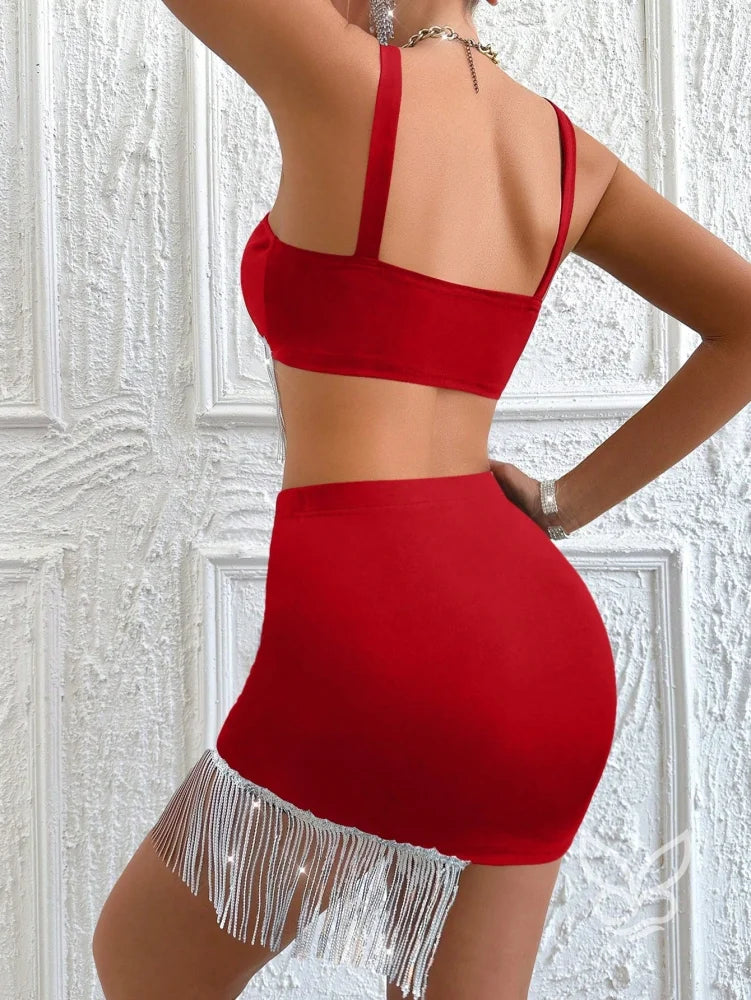 Conjunto Cami Com Franjas E Saia Bodycon Conjunto Cami Com Franjas E Saia Bodycon