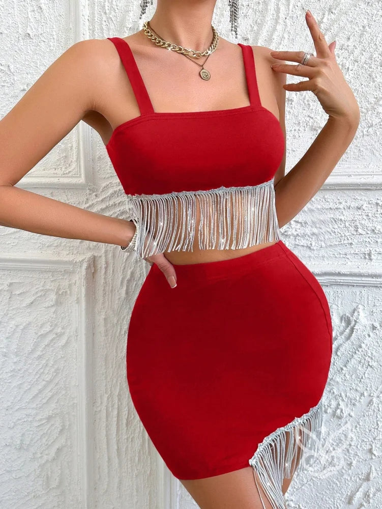 Conjunto Cami Com Franjas E Saia Bodycon Conjunto Cami Com Franjas E Saia Bodycon