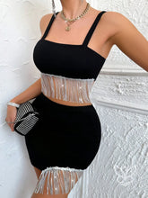 Conjunto Cami Com Franjas E Saia Bodycon Preto / PP Conjunto Cami Com Franjas E Saia Bodycon