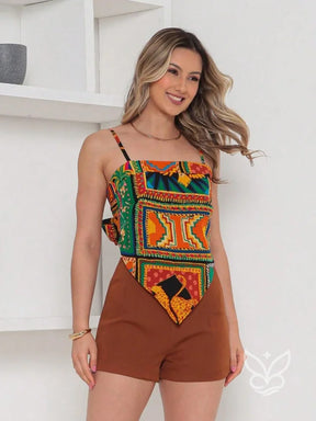 Conjunto Camisa Amarração Nas Costas E Shorts Com Zíper Conjunto Camisa Amarração Nas Costas E Shorts Com Zíper