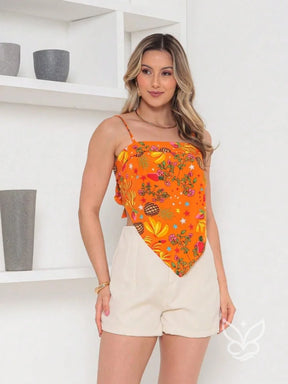Conjunto Camisa Amarração Nas Costas E Shorts Com Zíper Conjunto Camisa Amarração Nas Costas E Shorts Com Zíper