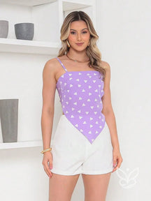 Conjunto Camisa Amarração Nas Costas E Shorts Com Zíper Branco / PP Conjunto Camisa Amarração Nas Costas E Shorts Com