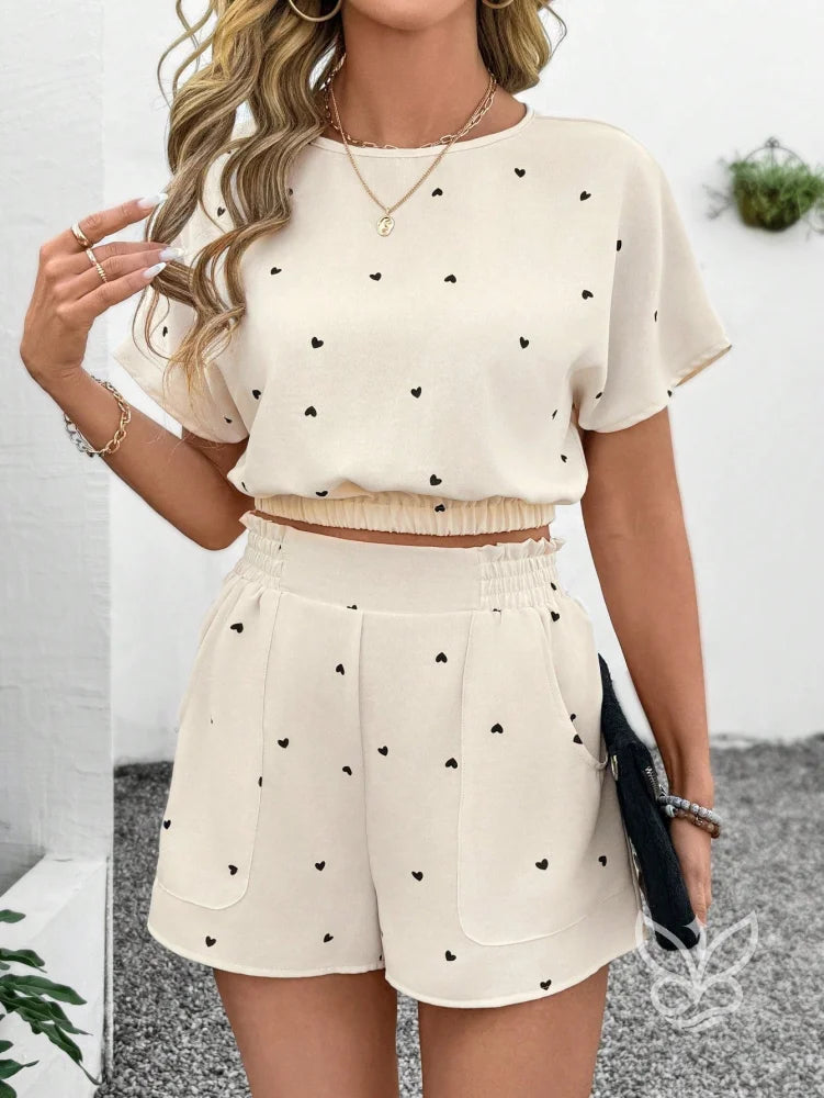 Conjunto Camisa Estampada Com Shorts Solto Damasco / PP Conjunto Camisa Estampada Com Shorts Solto
