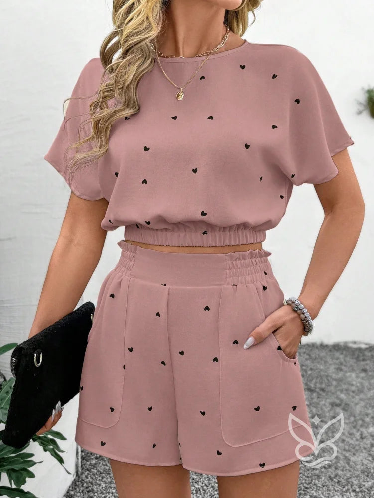 Conjunto Camisa Estampada Com Shorts Solto Rosa Chiclete / PP Conjunto Camisa Estampada Com Shorts Solto