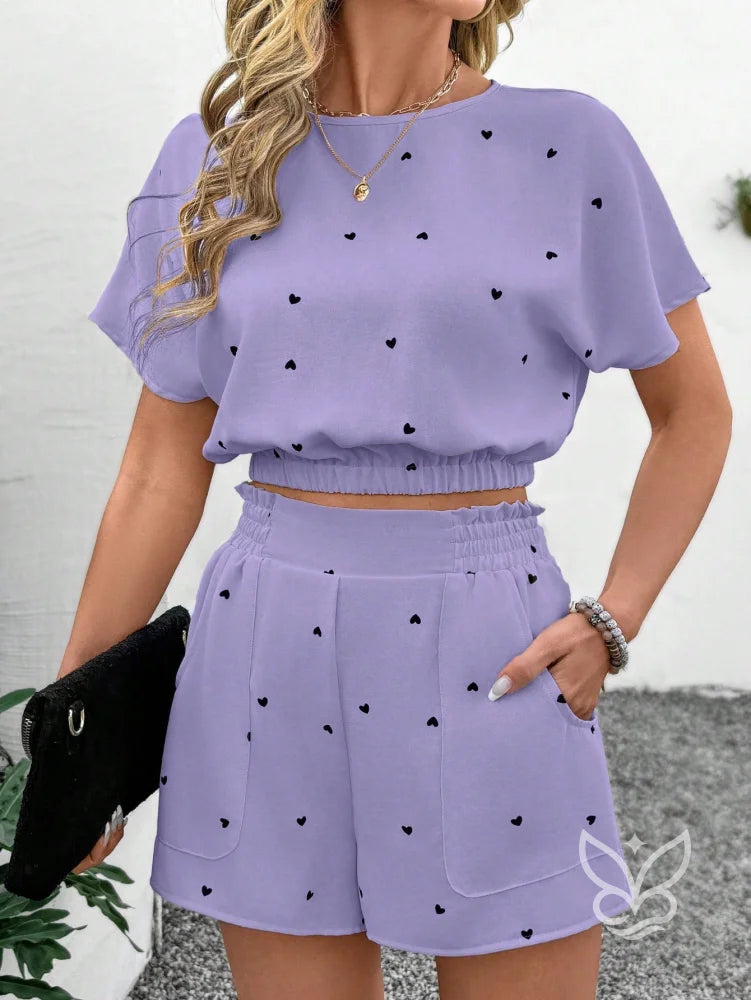 Conjunto Camisa Estampada Com Shorts Solto Roxo / PP Conjunto Camisa Estampada Com Shorts Solto
