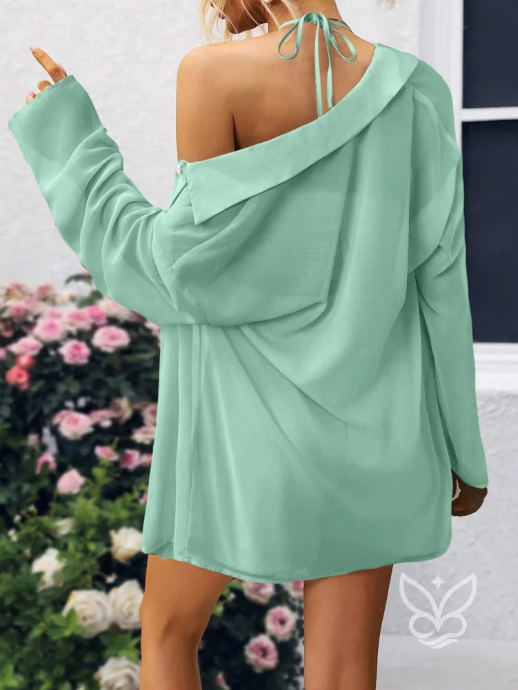 Conjunto Camisa Fluida com Top Cortininha e Short Casual Conjunto Camisa Fluida com Top Cortininha e Short Casual