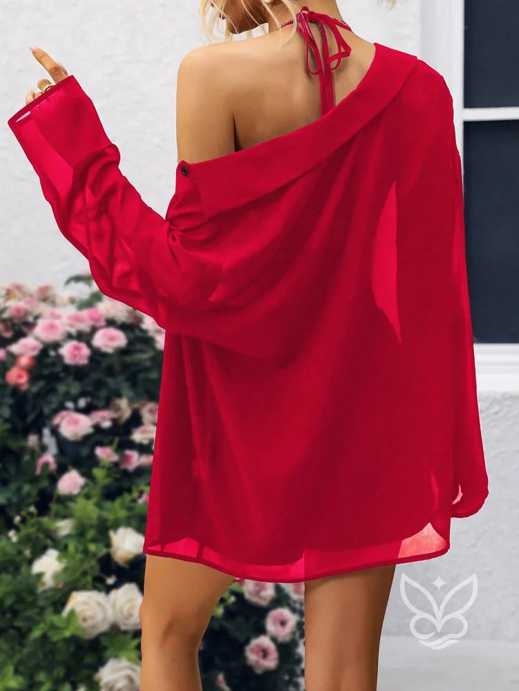 Conjunto Camisa Fluida com Top Cortininha e Short Casual Conjunto Camisa Fluida com Top Cortininha e Short Casual