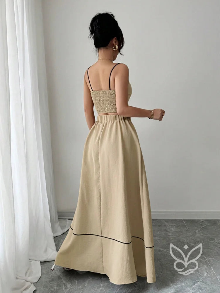 Conjunto Camisola Alça Fina E Saia Longa Evasê Conjunto Camisola Alça Fina E Saia Longa Evasê