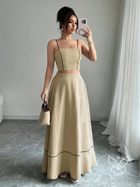Conjunto Camisola Alça Fina E Saia Longa Evasê Conjunto Camisola Alça Fina E Saia Longa Evasê