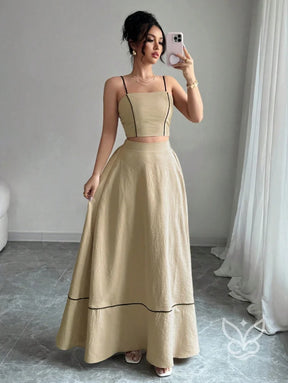 Conjunto Camisola Alça Fina E Saia Longa Evasê Conjunto Camisola Alça Fina E Saia Longa Evasê