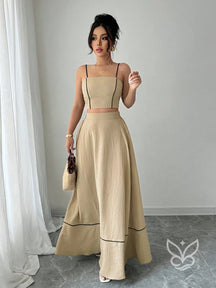Conjunto Camisola Alça Fina E Saia Longa Evasê Caqui / PP Conjunto Camisola Alça Fina E Saia Longa Evasê