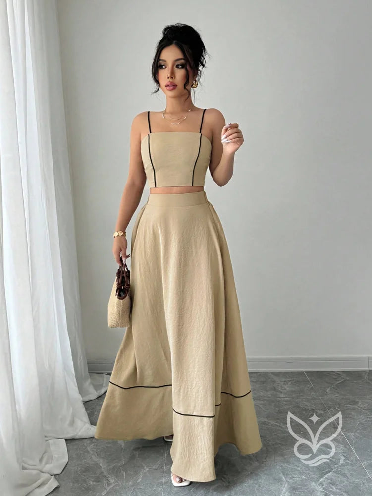Conjunto Camisola Alça Fina E Saia Longa Evasê Caqui / PP Conjunto Camisola Alça Fina E Saia Longa Evasê
