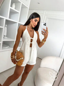 Conjunto Casual Alça Decote Amarração Front Branco / P Conjunto Casual Alça Decote Amarração Front