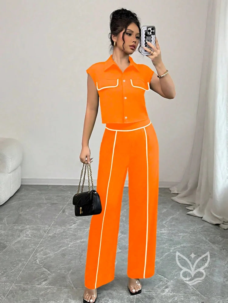 Conjunto Casual Blazer Abotoado E Calça Relaxada Laranja / PP Conjunto Casual Blazer Abotoado E Calça Relaxada