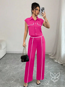 Conjunto Casual Blazer Abotoado E Calça Relaxada Rosa Pink / PP Conjunto Casual Blazer Abotoado E Calça Relaxada