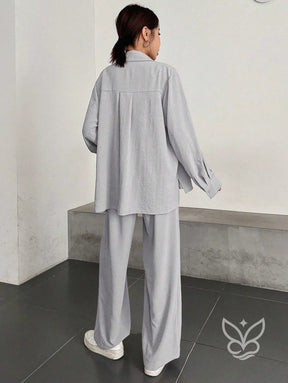 Conjunto Casual Blusa Manga Curta E Calça Flare Conjunto Casual Blusa Manga Curta E Calça Flare