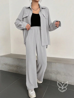 Conjunto Casual Blusa Manga Curta E Calça Flare Conjunto Casual Blusa Manga Curta E Calça Flare