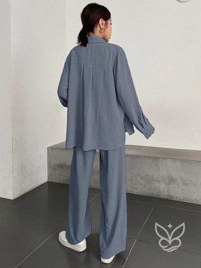 Conjunto Casual Blusa Manga Curta E Calça Flare Conjunto Casual Blusa Manga Curta E Calça Flare