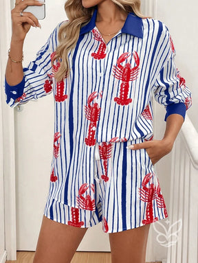 Conjunto Casual Com Camisa Oversized Estampada E Shorts Soltos Conjunto Casual Com Camisa Oversized Estampada E Shorts