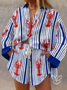 Conjunto Casual Com Camisa Oversized Estampada E Shorts Soltos Estampa 1 / PP Conjunto Casual Com Camisa Oversized