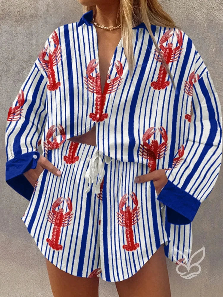 Conjunto Casual Com Camisa Oversized Estampada E Shorts Soltos Estampa 1 / PP Conjunto Casual Com Camisa Oversized