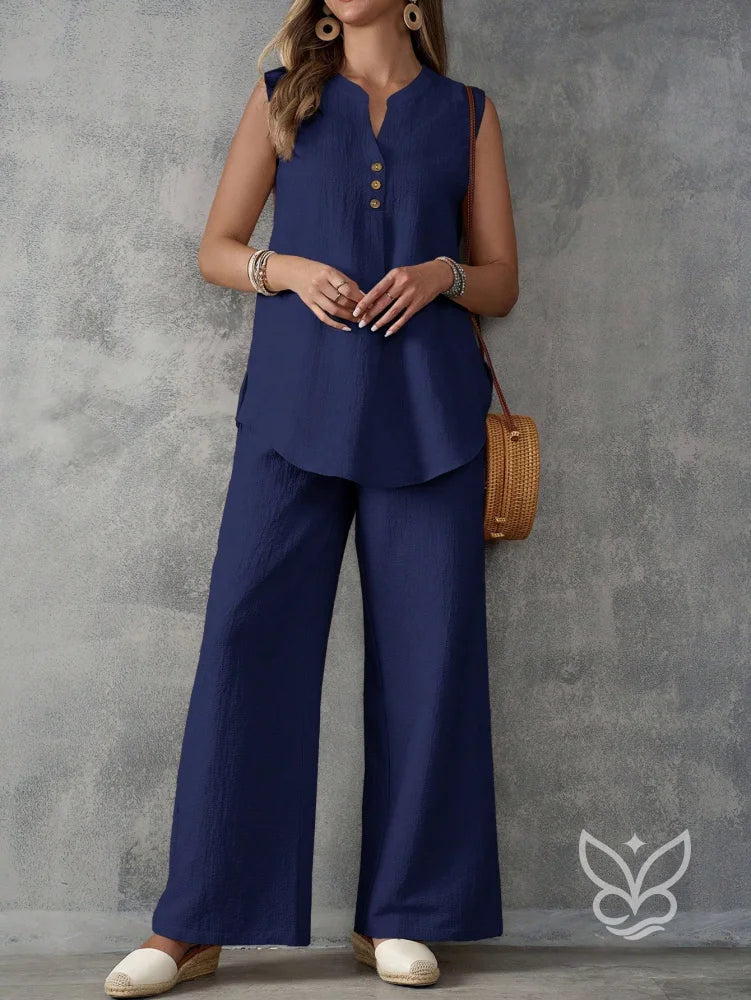 Conjunto Casual Com Regata Sem Manga E Calça Pantalona Conjunto Casual Com Regata Sem Manga E Calça Pantalona