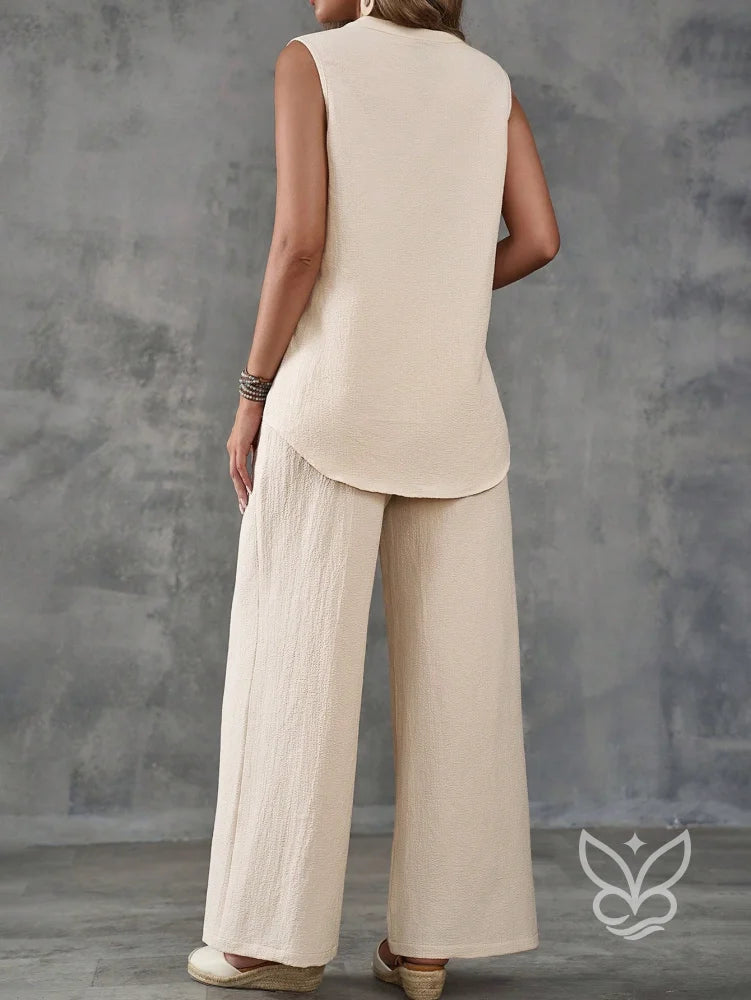 Conjunto Casual Com Regata Sem Manga E Calça Pantalona Conjunto Casual Com Regata Sem Manga E Calça Pantalona