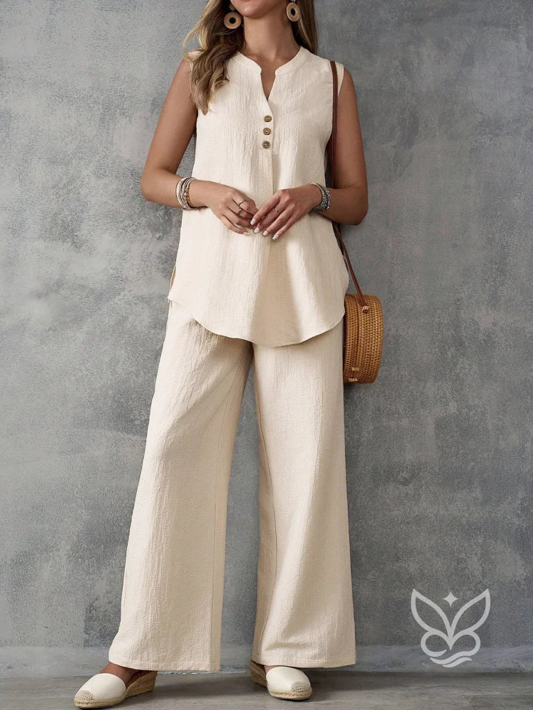 Conjunto Casual Com Regata Sem Manga E Calça Pantalona Conjunto Casual Com Regata Sem Manga E Calça Pantalona