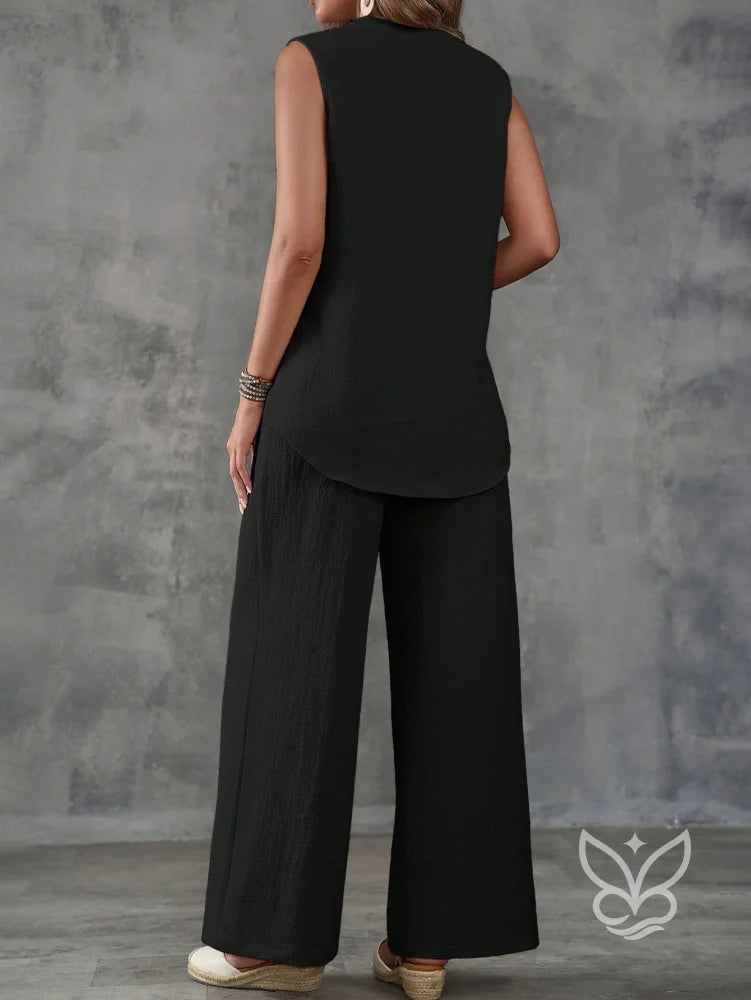 Conjunto Casual Com Regata Sem Manga E Calça Pantalona Conjunto Casual Com Regata Sem Manga E Calça Pantalona
