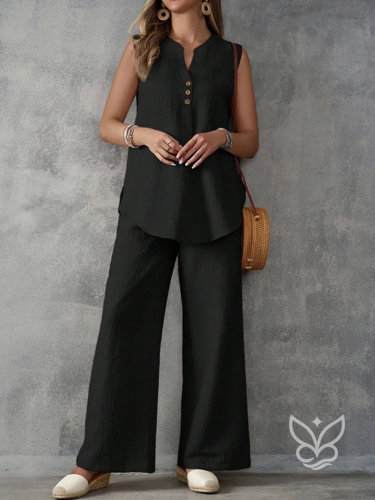 Conjunto Casual Com Regata Sem Manga E Calça Pantalona Conjunto Casual Com Regata Sem Manga E Calça Pantalona