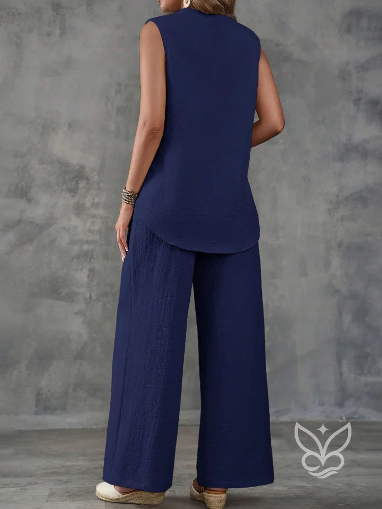 Conjunto Casual Com Regata Sem Manga E Calça Pantalona Conjunto Casual Com Regata Sem Manga E Calça Pantalona