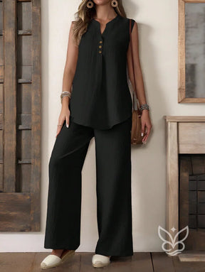 Conjunto Casual Com Regata Sem Manga E Calça Pantalona Preto / PP Conjunto Casual Com Regata Sem Manga E Calça Pantalona