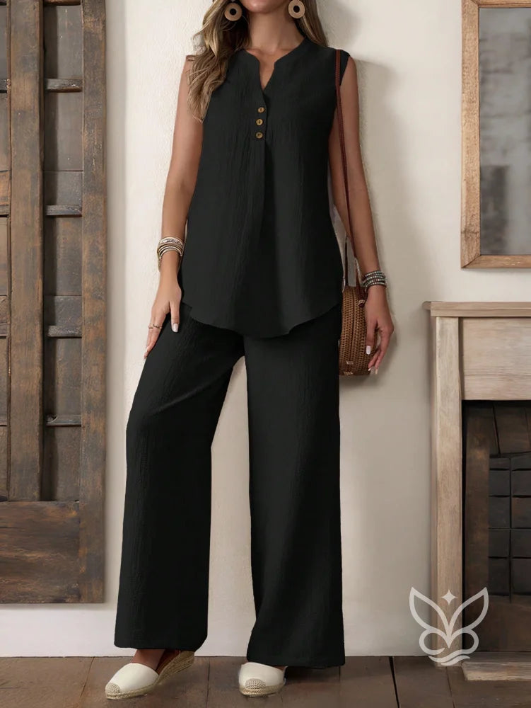 Conjunto Casual Com Regata Sem Manga E Calça Pantalona Preto / PP Conjunto Casual Com Regata Sem Manga E Calça Pantalona