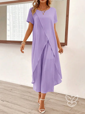 Conjunto Co-ord Estampado Com Barra Assimétrica Conjunto Blusa Cropped E Calça Pantacourt Estilo Casual Chic