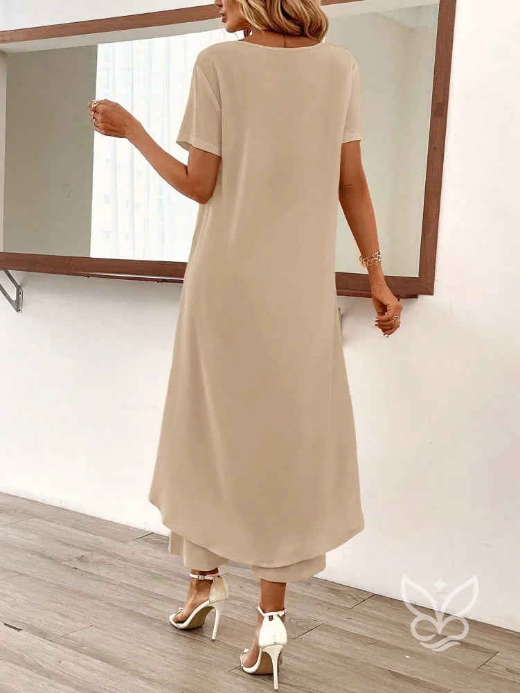 Conjunto Co-ord Estampado Com Barra Assimétrica Conjunto Blusa Cropped E Calça Pantacourt Estilo Casual Chic