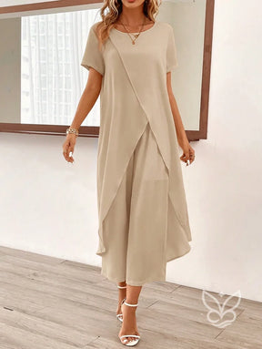 Conjunto Co-ord Estampado Com Barra Assimétrica Conjunto Blusa Cropped E Calça Pantacourt Estilo Casual Chic