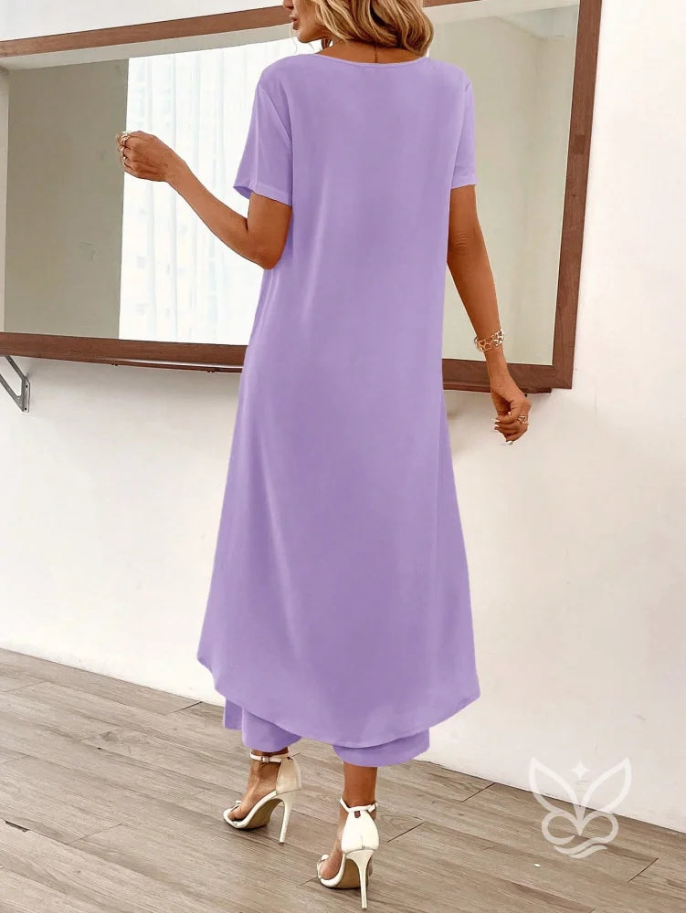 Conjunto Co-ord Estampado Com Barra Assimétrica Conjunto Blusa Cropped E Calça Pantacourt Estilo Casual Chic