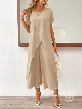 Conjunto Co-ord Estampado Com Barra Assimétrica Conjunto Blusa Cropped E Calça Pantacourt Estilo Casual Chic