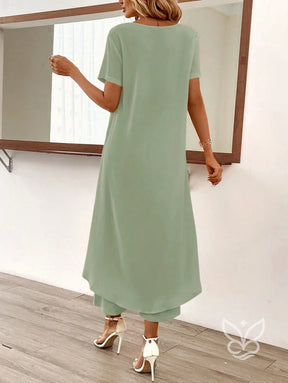 Conjunto Co-ord Estampado Com Barra Assimétrica Conjunto Blusa Cropped E Calça Pantacourt Estilo Casual Chic