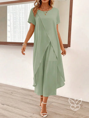 Conjunto Co-ord Estampado Com Barra Assimétrica Conjunto Blusa Cropped E Calça Pantacourt Estilo Casual Chic