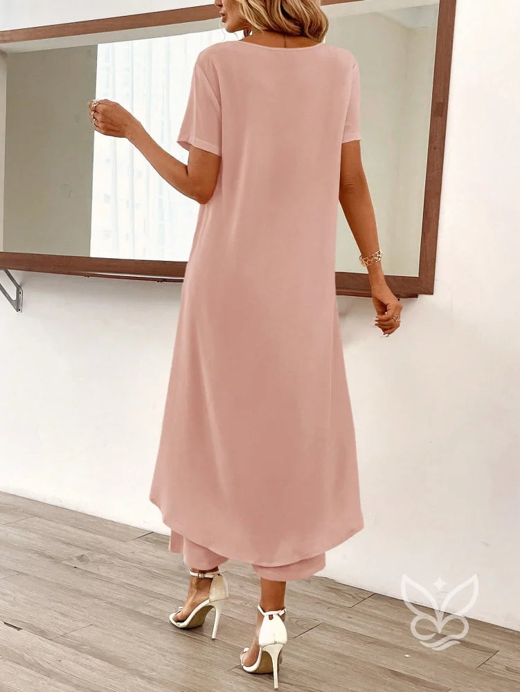 Conjunto Co-ord Estampado Com Barra Assimétrica Conjunto Blusa Cropped E Calça Pantacourt Estilo Casual Chic