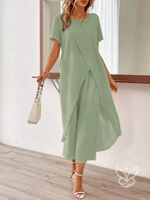 Conjunto Co-ord Estampado Com Barra Assimétrica Verde / PP Conjunto Blusa Cropped E Calça Pantacourt Estilo Casual Chic