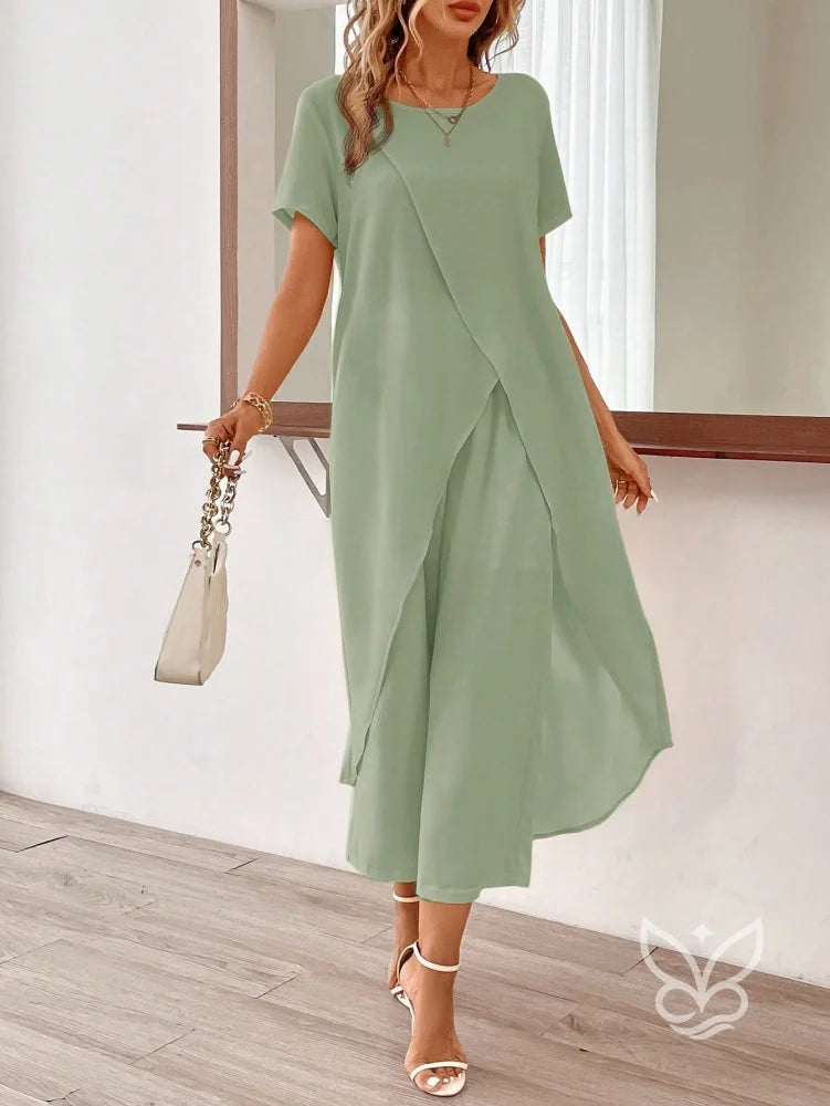 Conjunto Co-ord Estampado Com Barra Assimétrica Verde / PP Conjunto Blusa Cropped E Calça Pantacourt Estilo Casual Chic